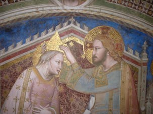 Maso di Banco, "Incoronazione della Vergine", particolare, 1335-40, affresco staccato. Firenze, Santa Croce, Cenacolo