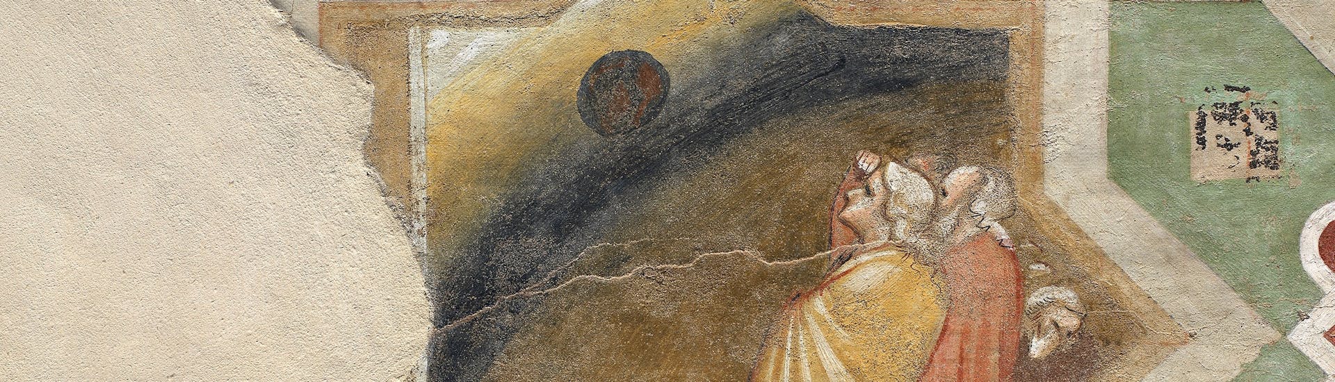 Andrea di Cione detto Andrea Orcagna, “Eclissi solare”, scena dei “Frammenti del Trionfo della morte, l’Inferno e il Giudizio Universale”, affresco staccato, 1345 circa. Firenze, Santa Croce, cenacolo Andrea di Cione detto Andrea Orcagna, “Eclissi solare”, scena dei “Frammenti del Trionfo della morte, l’Inferno e il Giudizio Universale”, affresco staccato, 1345 circa. Firenze, Santa Croce, cenacolo