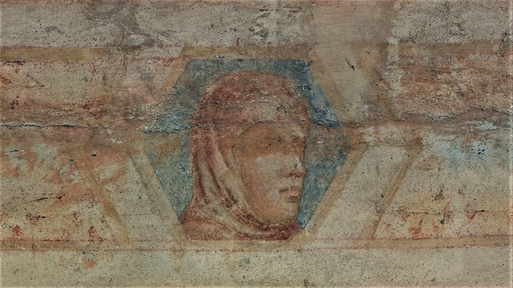 Giotto, “Committente”, particolare delle “Storie di san Giovanni Battista e di san Giovanni Evangelista”, 1310-1311 circa, pittura murale. Firenze, Santa Croce, transetto destro, cappella Peruzzi