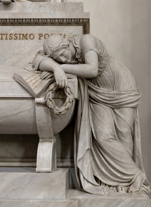 Stefano Ricci, Poetry, detail of the cenotaph of Dante Alighieri, 1818–29. Basilica of Santa Croce, south aisle Stefano Ricci, Poetry, detail of the cenotaph of Dante Alighieri, 1818–29. Basilica of Santa Croce, south aisle