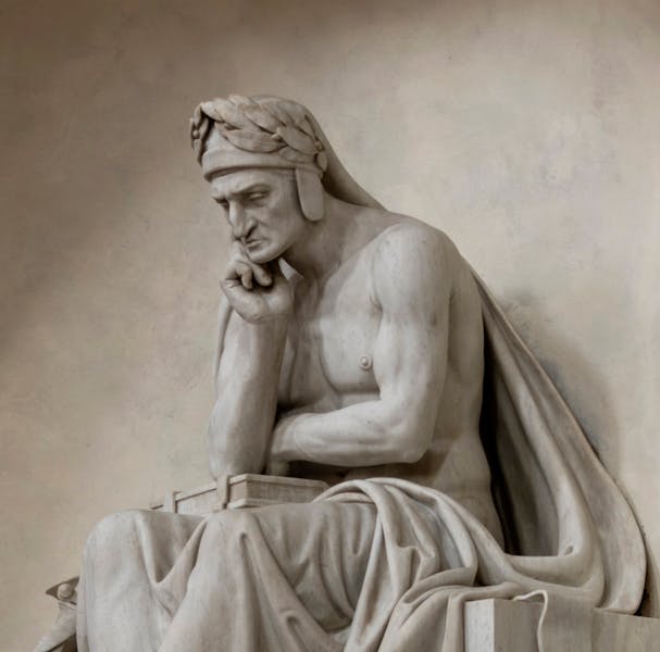 Stefano Ricci, Dante Alighieri, detail of the cenotaph of Dante Alighieri, 1818–29. Basilica of Santa Croce, south aisle Stefano Ricci, Dante Alighieri, detail of the cenotaph of Dante Alighieri, 1818–29. Basilica of Santa Croce, south aisle