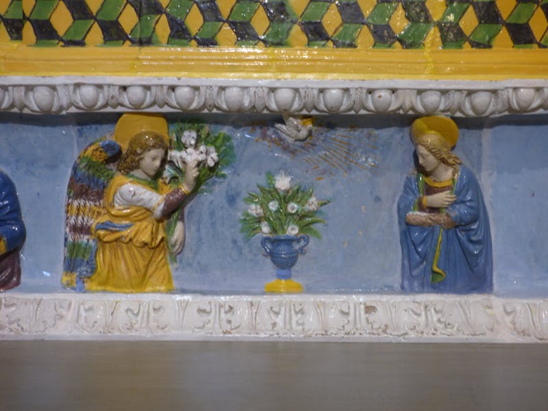 Giovanni della Robbia, "Madonna col Bambino e santi", Firenze, Basilica di Santa Croce, Cappella Pulci Berardi Giovanni della Robbia, "Madonna col Bambino e santi", Firenze, Basilica di Santa Croce, Cappella Pulci Berardi