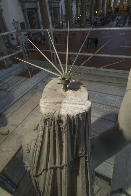 The restoration on the brass sunburst on the top of Liberty of Poetry's head