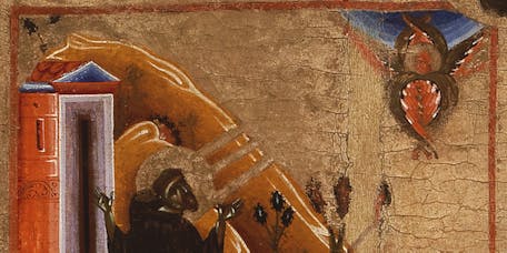 Coppo di Marcovaldo, "San Francesco riceve le stimmate, particolare da "San Francesco e venti storie della sua vita" ("Tavola Bardi"), 1245-1250. Basilica di Santa Croce, transetto Coppo di Marcovaldo, "San Francesco riceve le stimmate, particolare da "San Francesco e venti storie della sua vita" ("Tavola Bardi"), 1245-1250. Basilica di Santa Croce, transetto