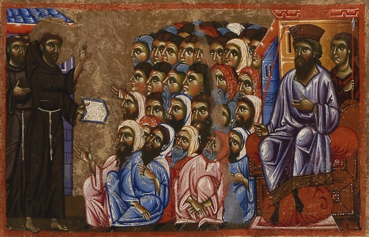 "St. Francis Preaches to Muslims in the presence of the Sultan", scene from "St. Francis and Twenty Stories from his Life" (“Bardi Altarpiece”)