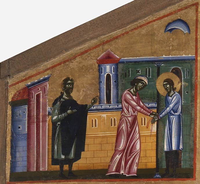Coppo di Marcovaldo, “San Francesco, imprigionato dal padre, viene liberato dalla madre”, scena di “San Francesco e venti storie della sua vita” (“Tavola Bardi”), 1245-1250, tempera su tavola. Firenze, Santa Croce, transetto Coppo di Marcovaldo, “San Francesco, imprigionato dal padre, viene liberato dalla madre" (scena tratta dalla Tavola Bardi)