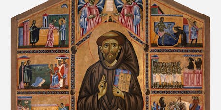 Coppo di Marcovaldo, "San Francesco e venti storie della sua vita" (“Tavola Bardi”), 1245-1250, tempera su tavola. Firenze, Santa Croce, transetto Coppo di Marcovaldo, "San Francesco e venti storie della sua vita" (“Tavola Bardi”), 1245-1250, tempera su tavola. Firenze, Santa Croce, transetto