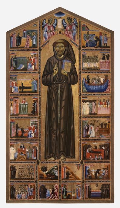 Coppo di Marcovaldo, "St. Francis and twenty stories from his Life" (“Bardi Altarpiece”), detail, 1245–50, tempera on wood. Florence, Santa Croce, transept Coppo di Marcovaldo, "St. Francis and twenty stories from his Life" (“Bardi Altarpiece”), detail, 1245–50, tempera on wood. Florence, Santa Croce, transept