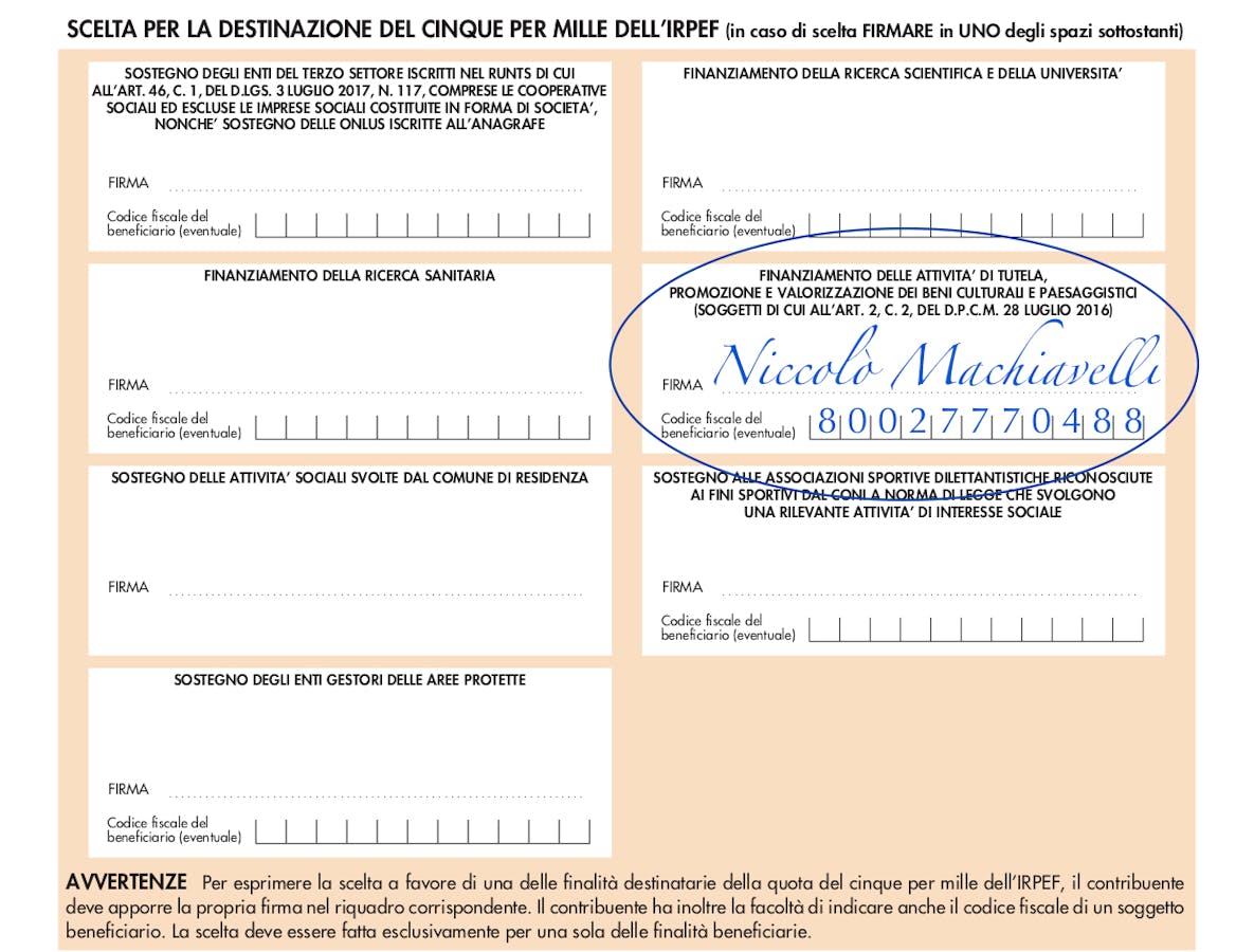 Dona il 5x100 all'Opera di Santa Croce - facsimile