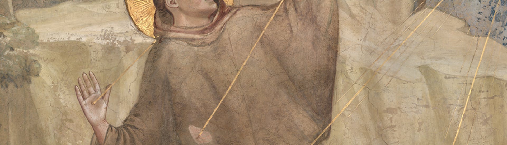 Giotto, “San Francesco riceve le stimmate”, scena delle “Storie di san Francesco”, 1317-1325, affresco. Firenze, Santa Croce, transetto destro, sopra l’arco d’ingresso della cappella Bardi Giotto, “San Francesco riceve le stimmate”, scena delle “Storie di san Francesco”, 1317-1325, affresco. Firenze, Santa Croce, transetto destro, sopra l’arco d’ingresso della cappella Bardi