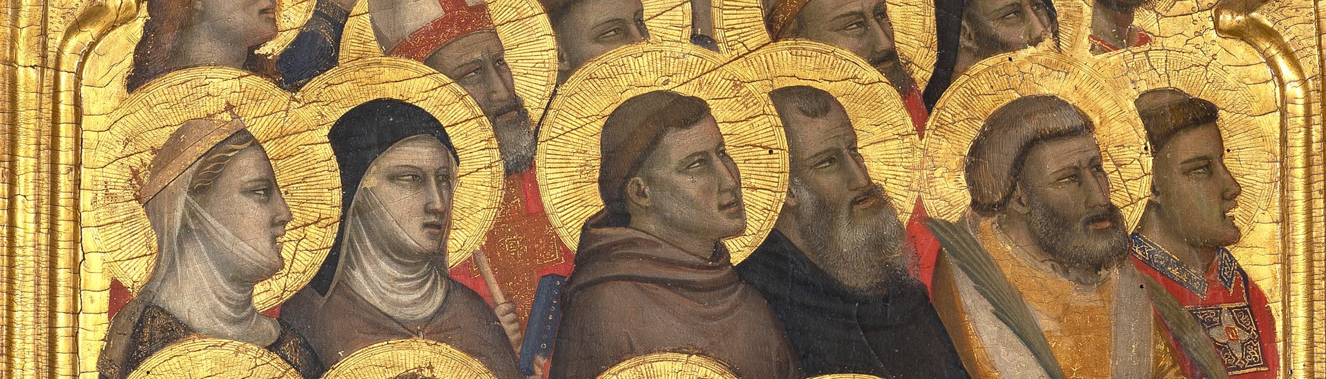 Giotto, "Angeli musicanti e teoria di santi" particolare della “Incoronazione della Vergine tra angeli e santi (Polittico Baroncelli)", dopo il 1328, tempera su tavola. Firenze, Santa Croce, transetto destro, cappella Baroncelli Giotto, "Angeli musicanti e teoria di santi" particolare della “Incoronazione della Vergine tra angeli e santi (Polittico Baroncelli)", dopo il 1328, tempera su tavola. Firenze, Santa Croce, transetto destro, cappella Baroncelli