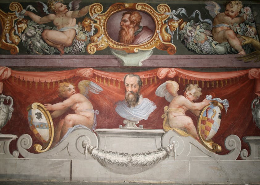 Busto di Giorgio Vasari. Casa Vasari a Firenze, fregio della Sala Grande