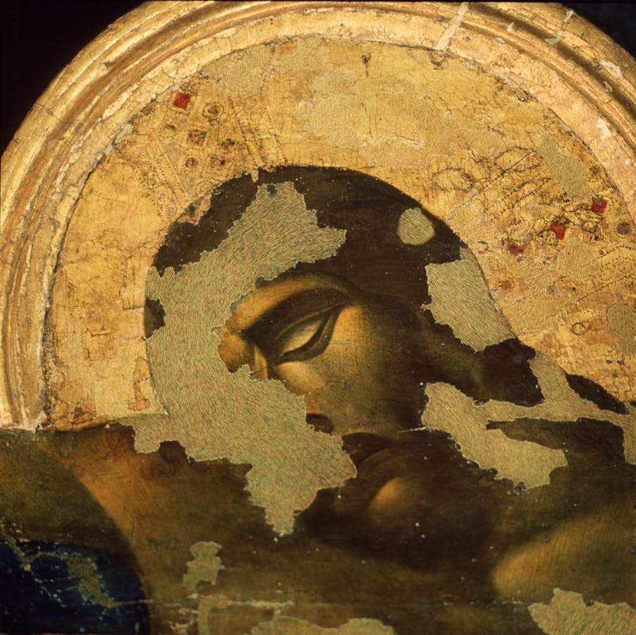 Cimabue, “Crocifisso”, particolare, prima del 1288, tempera su tavola. Firenze, Santa Croce, sagrestia