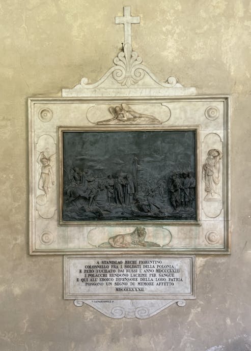 Teofil Lenartowicz, “Lapide commemorativa di Stanislao Bechi”, 1882, marmo, bronzo. Firenze, Santa Croce, primo chiostro Teofil Lenartowicz, “Lapide commemorativa di Stanislao Bechi”, 1882, marmo, bronzo. Firenze, Santa Croce, primo chiostro