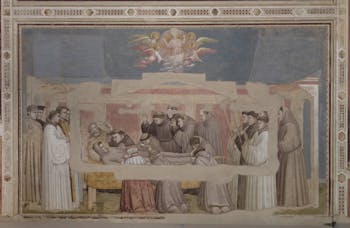 Morte di san Francesco, la cui anima viene portata in cielo dagli angeli e Verifica delle Stimmate da parte dell’incredulo Girolamo