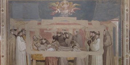 Morte di san Francesco, la cui anima viene portata in cielo dagli angeli e Verifica delle Stimmate da parte dell’incredulo Girolamo Morte di san Francesco, la cui anima viene portata in cielo dagli angeli e Verifica delle Stimmate da parte dell’incredulo Girolamo