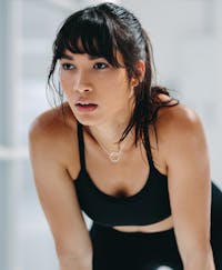 Sporty woman with healthy looking skin.
