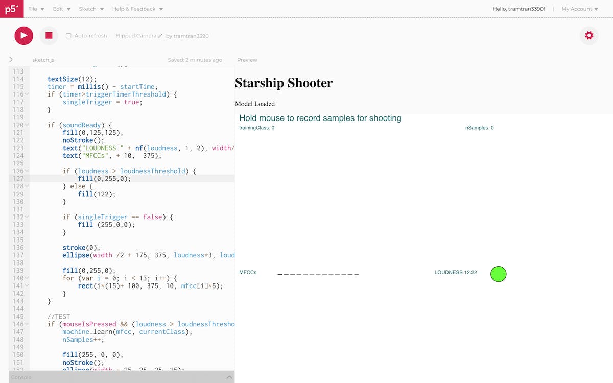 Remaking the game Starship Shooter with ML5 PoseNet