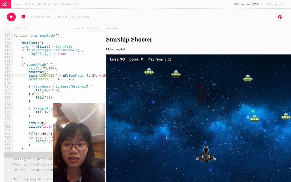 Remaking the game Starship Shooter with ML5 PoseNet