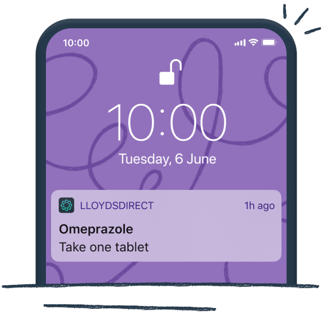 Mobile phone with a medicine reminder from the LloydsDirect (formerly Echo) app