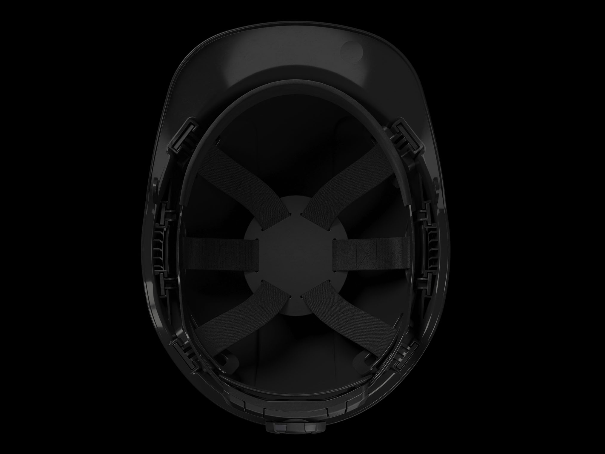 Inside view of a protective safety helmet showing the suspension system.