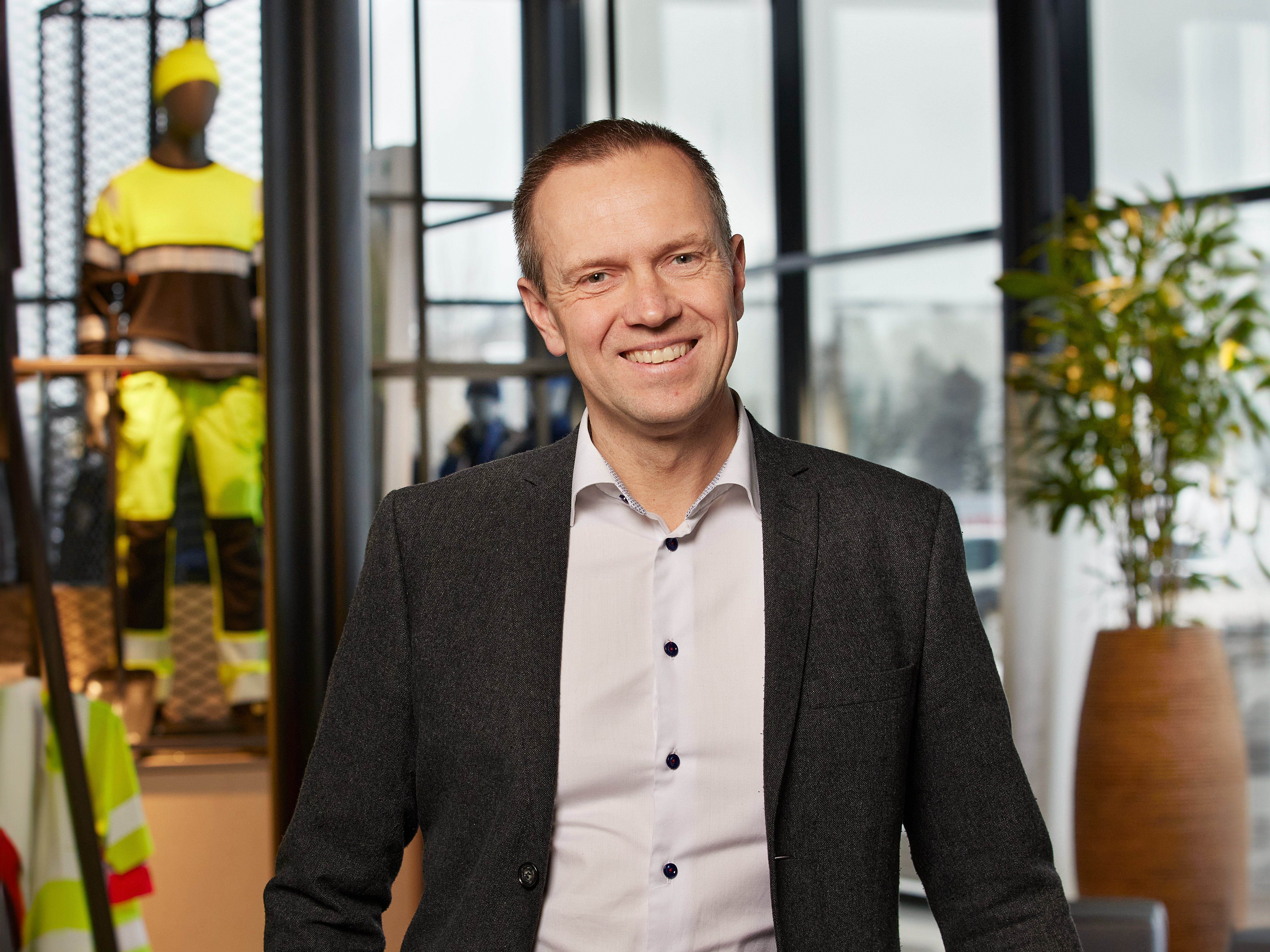 Anders Hülse, CEO Hultafors Group, standing in an office environment.