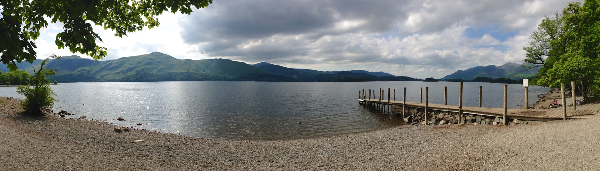 Panoramic view of a lake with mountains in the background