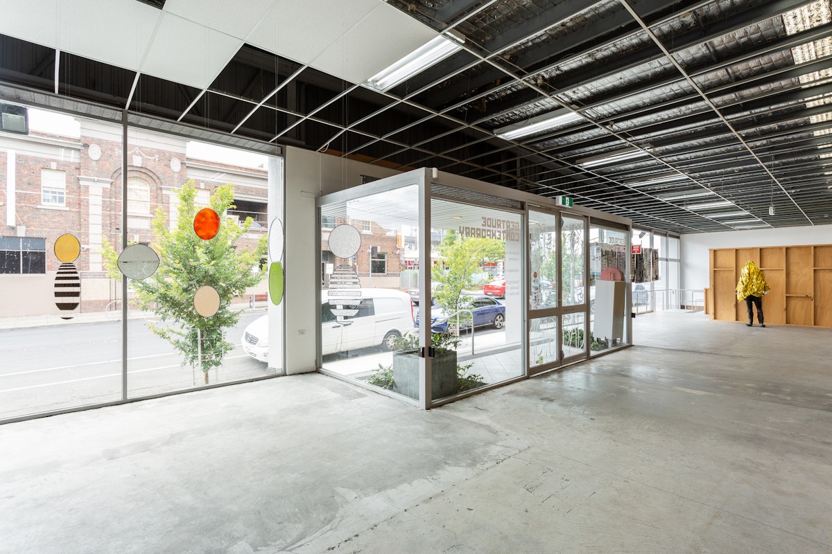 Installation view of Gertrude Studios 2019, featuring work by Andrew Atchison, Jason Phu, Kay Abude and Andrew Liversidge at Gertrude Contemporary. Photo: Christo Crocker.