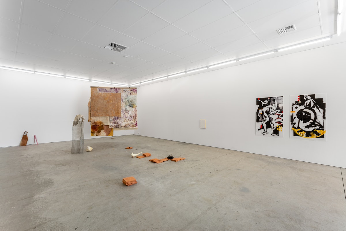 Installation view of Gertrude Studios 2019, featuring work by Jahnne Pasco-White, Isadora Vaughan, Sam George & Lisa Radford and Georgina Cue at Gertrude Contemporary. Photo: Christo Crocker.