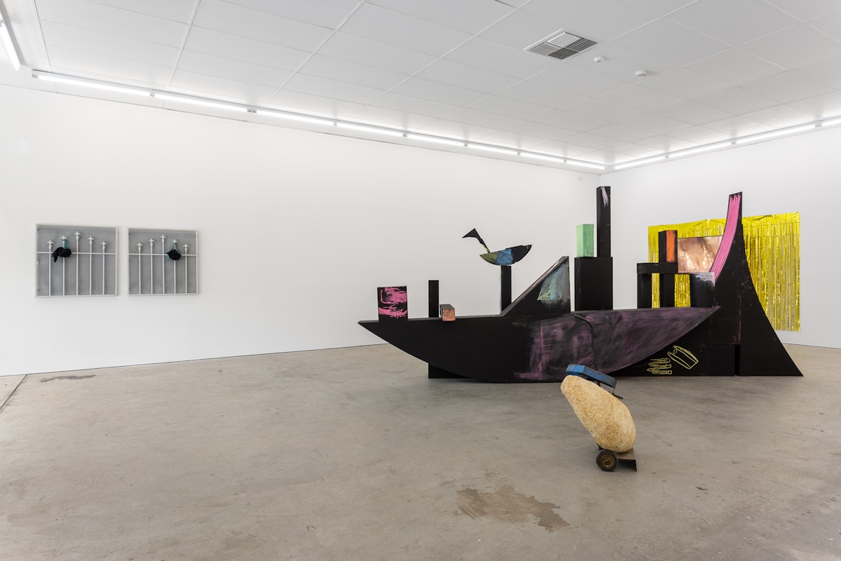 Installation view of Gertrude Studios 2019, featuring work by Steaphon Paton, Mikala Dwyer and Georgia Banks at Gertrude Contemporary. Photo: Christo Crocker.