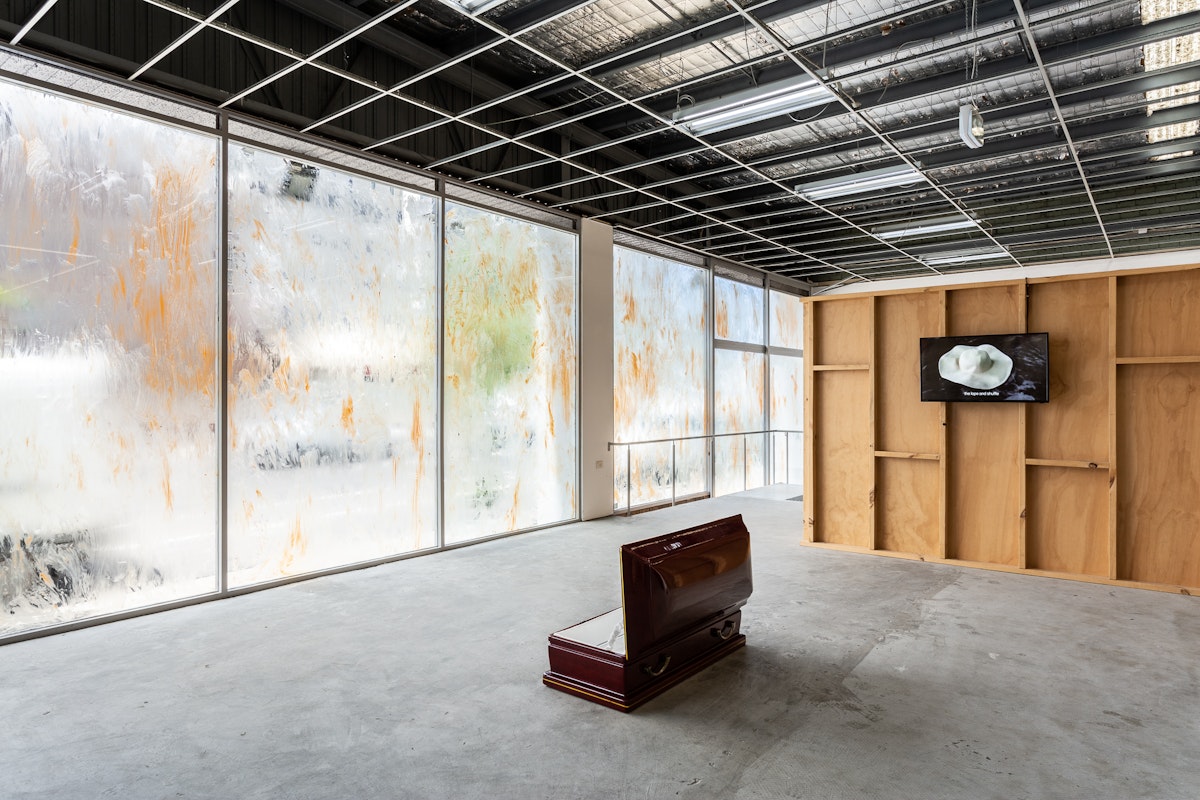 Installation view of Gertrude Studios 2018, featuring work by Isadora Vaughan, Gavin Bell, Jarrah de Kuijer & Simon McGlinn and Beth Caird at Gertrude Contemporary. Photo: Christo Crocker.