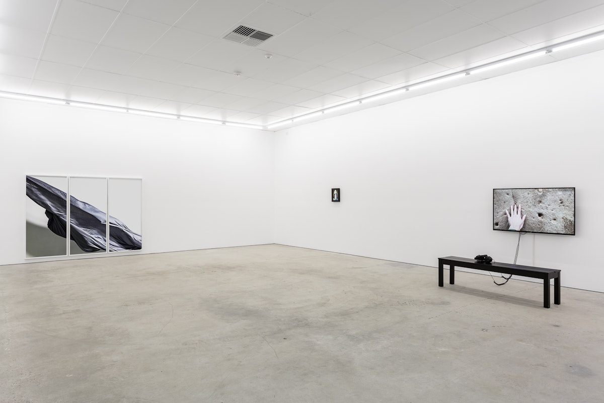 Installation view of Great Movements of Feeling, 2018, curated by Zara Sigglekow, featuring work by Nik Pantazopoulos and Sriwhana Spong at Gertrude Contemporary. Photo: Christo Crocker.