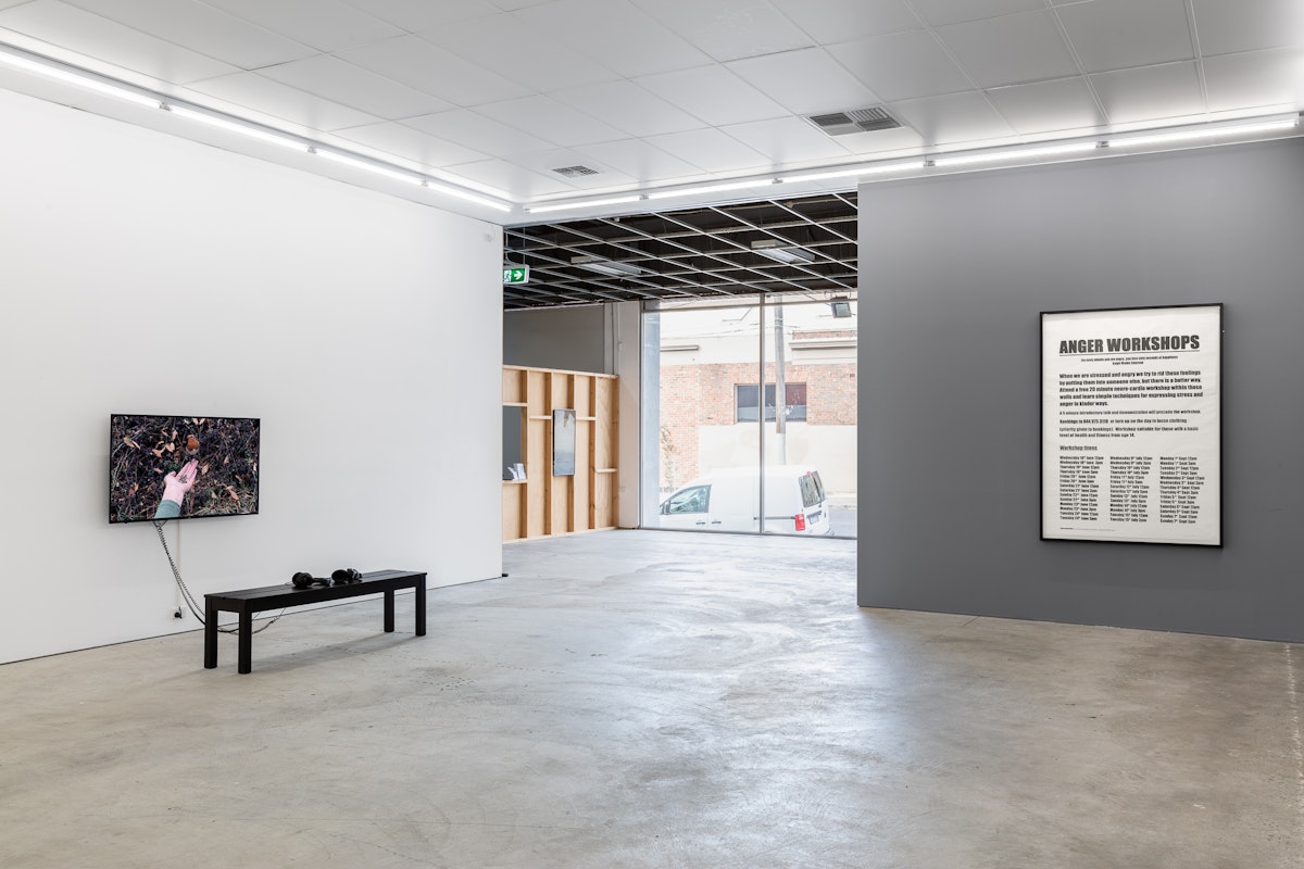 Installation view of Great Movements of Feeling, 2018, curated by Zara Sigglekow, featuring work by Sriwhana Spong at Gertrude Contemporary. Photo: Christo Crocker. 