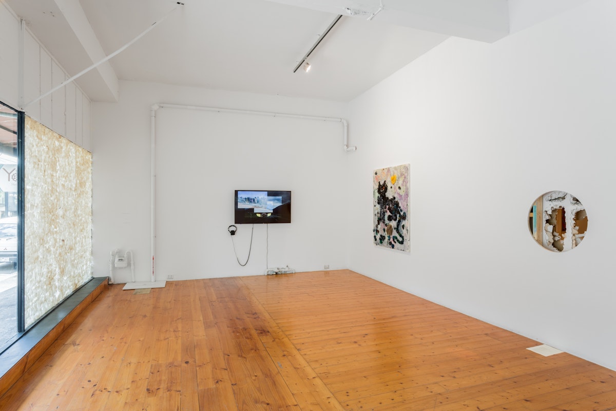 Installation view of Gertrude Studios 2016, featuring work by Rosie Isaac, Holly Childs, Josie Kidd-Crowe adn Noriko Nakamura at 200 Gertrude Street. Photo: Christo Crocker.