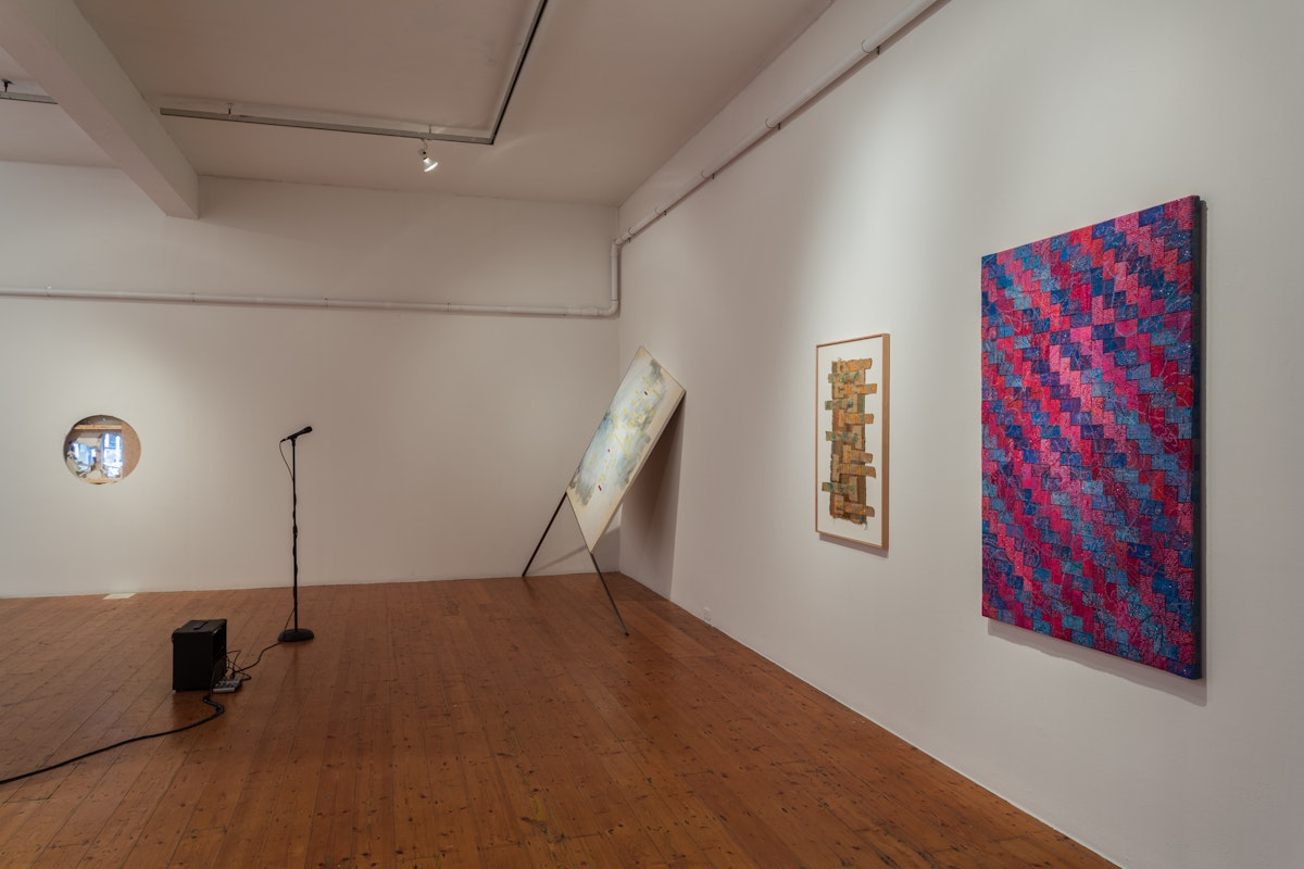 Installation view of Gertrude Studios 2016, featuring work by Noriko Nakamura, Eric Demetriou, Ry Haskings, Sam Martin at 200 Gertrude Street. Photo: Christo Crocker.