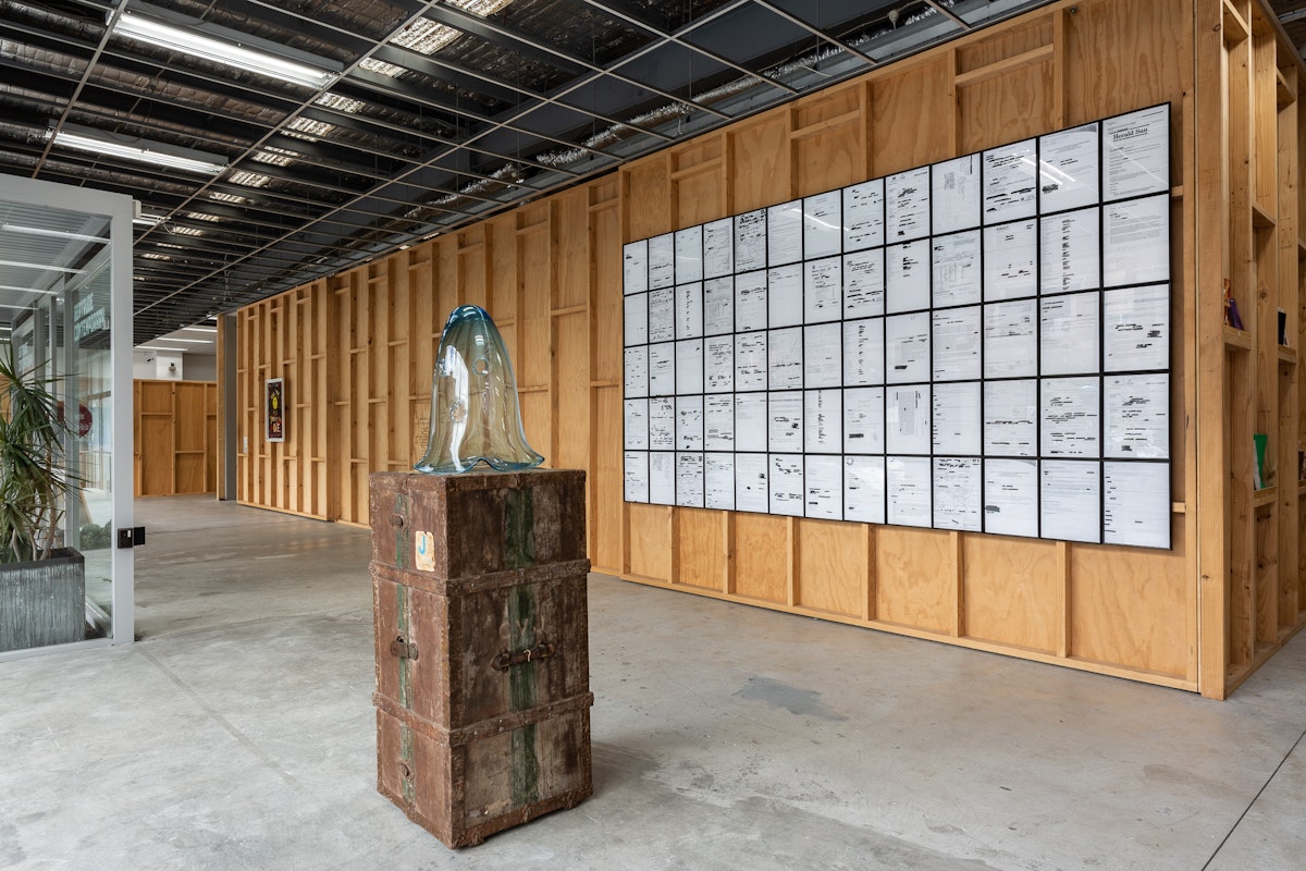 Installation view of Hope Dies Last: Art at the End of Optimism, 2019, curated by Mark Feary, featuring work by Nell and Eric Jong at Gertrude Contemporary. Photo: Christo Crocker 