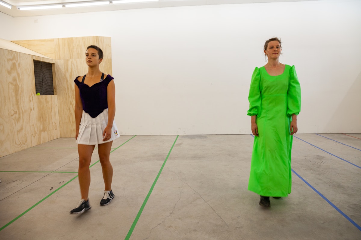 Atlanta Eke, 2019, The Tennis Piece, performance at Gertrude Contemporary. Photo: Daniel Gardeazabal.