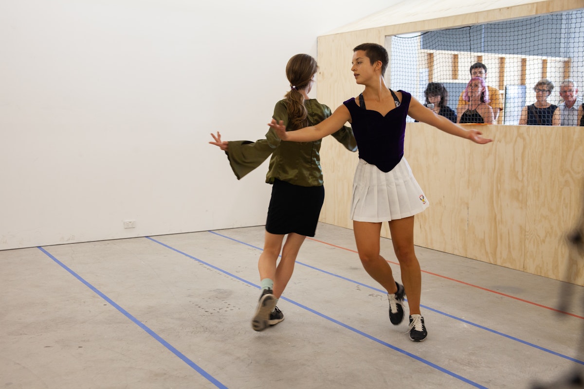 Atlanta Eke, 2019, The Tennis Piece, performance at Gertrude Contemporary. Photo: Daniel Gardeazabal.