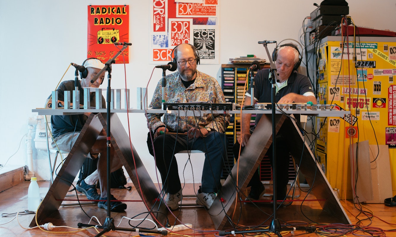 If People Powered Radio: 40 Years of 3CR, 2016, installation at Gertrude Contemporary. Photo: Charlotte Clemens.