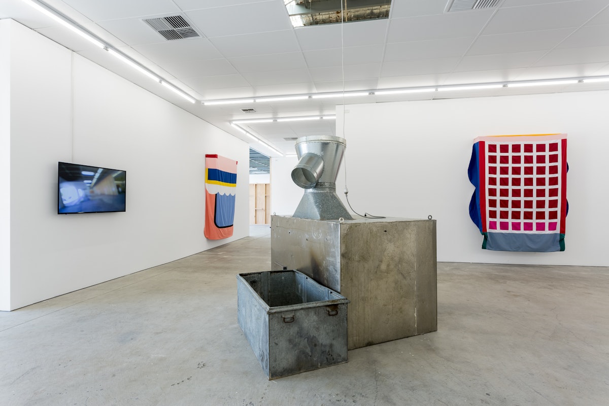 Installation view of Gertrude Studios 2017, featuring work by Mathieu Briand, Esther Stewart and Josey Kidd-Crowe at Gertrude Contemporary. Photo: Christo Crocker.