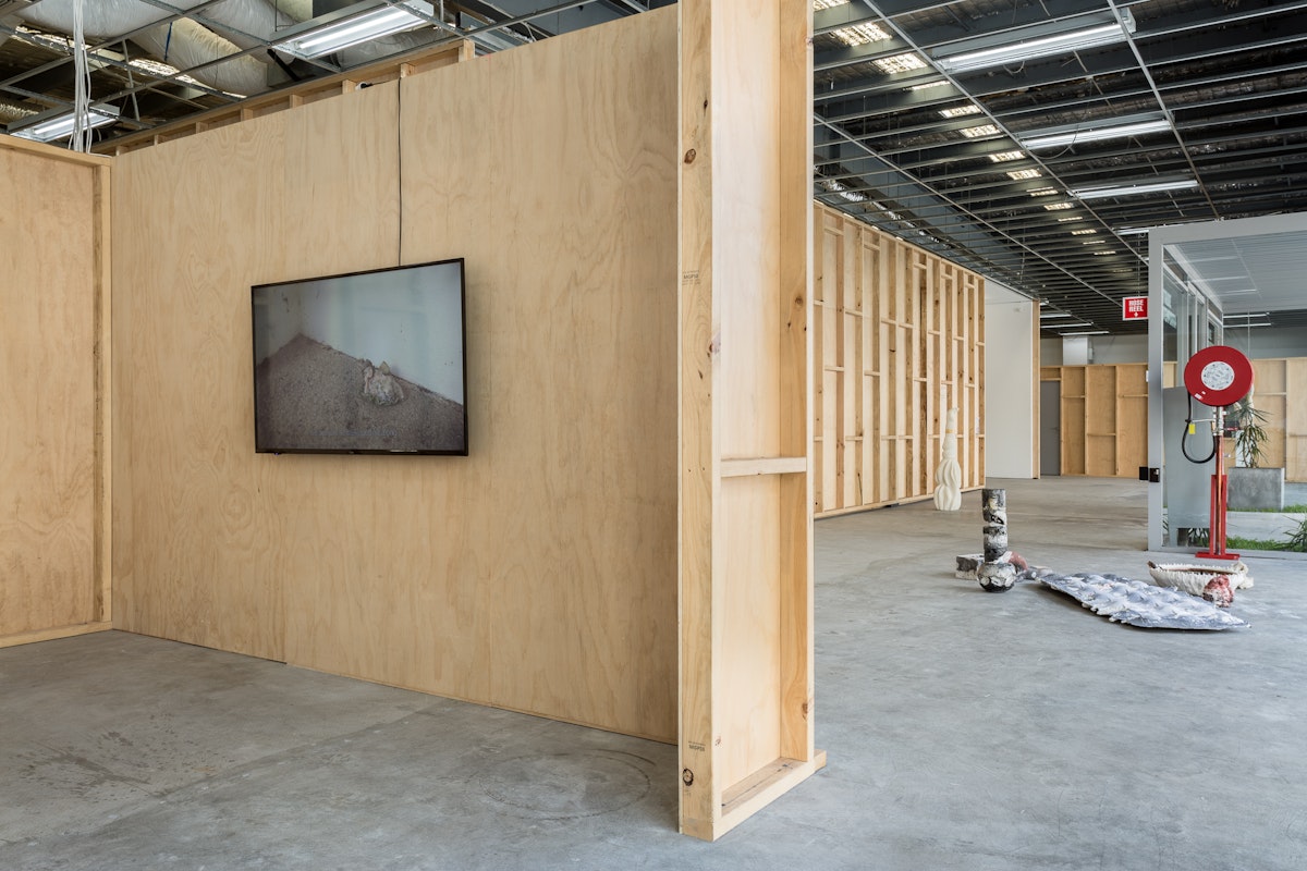 Installation view of Gertrude Studios 2017, featuring work by Beth Caird and Adam John Cullen at Gertrude Contemporary. Photo: Christo Crocker.