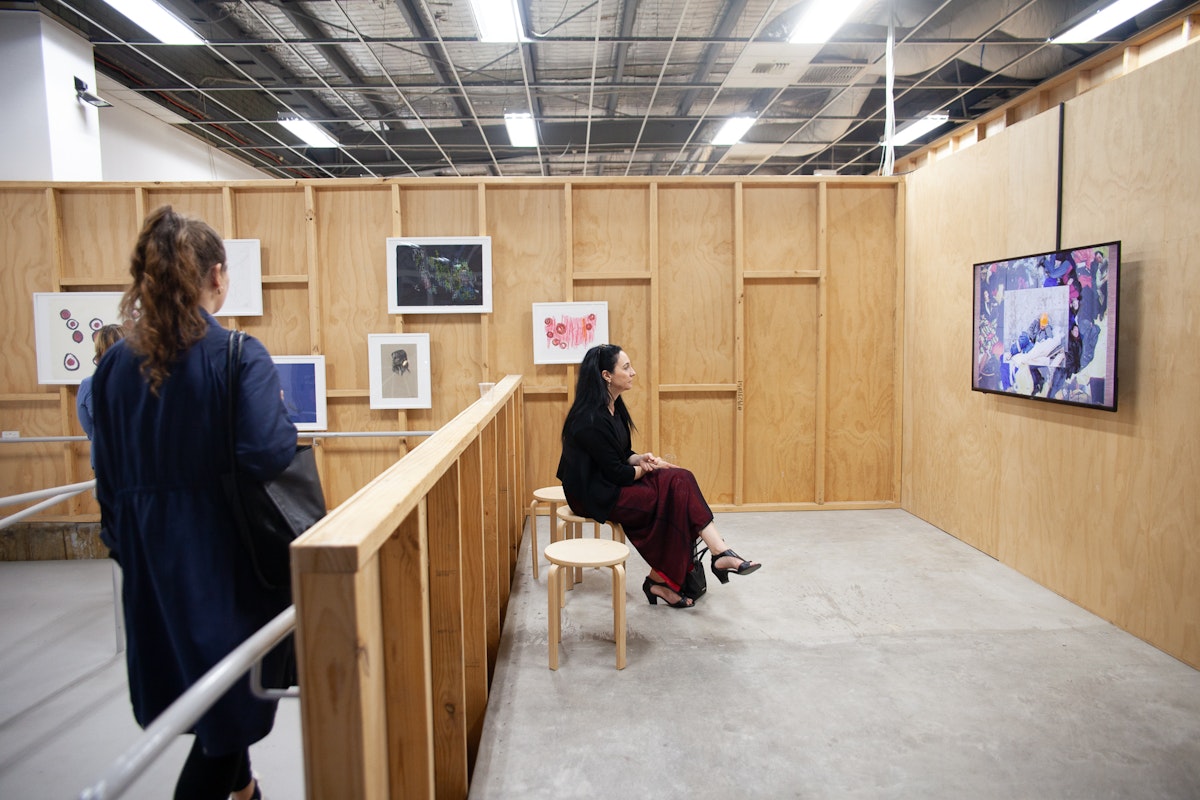 Visitors at the opening of Zzzzz: Sleeping, Somnambulism, Madness, 2018, curated by Mark Feary, at Gertrude Contemporary. Photo: Daniel Gardeazabal.