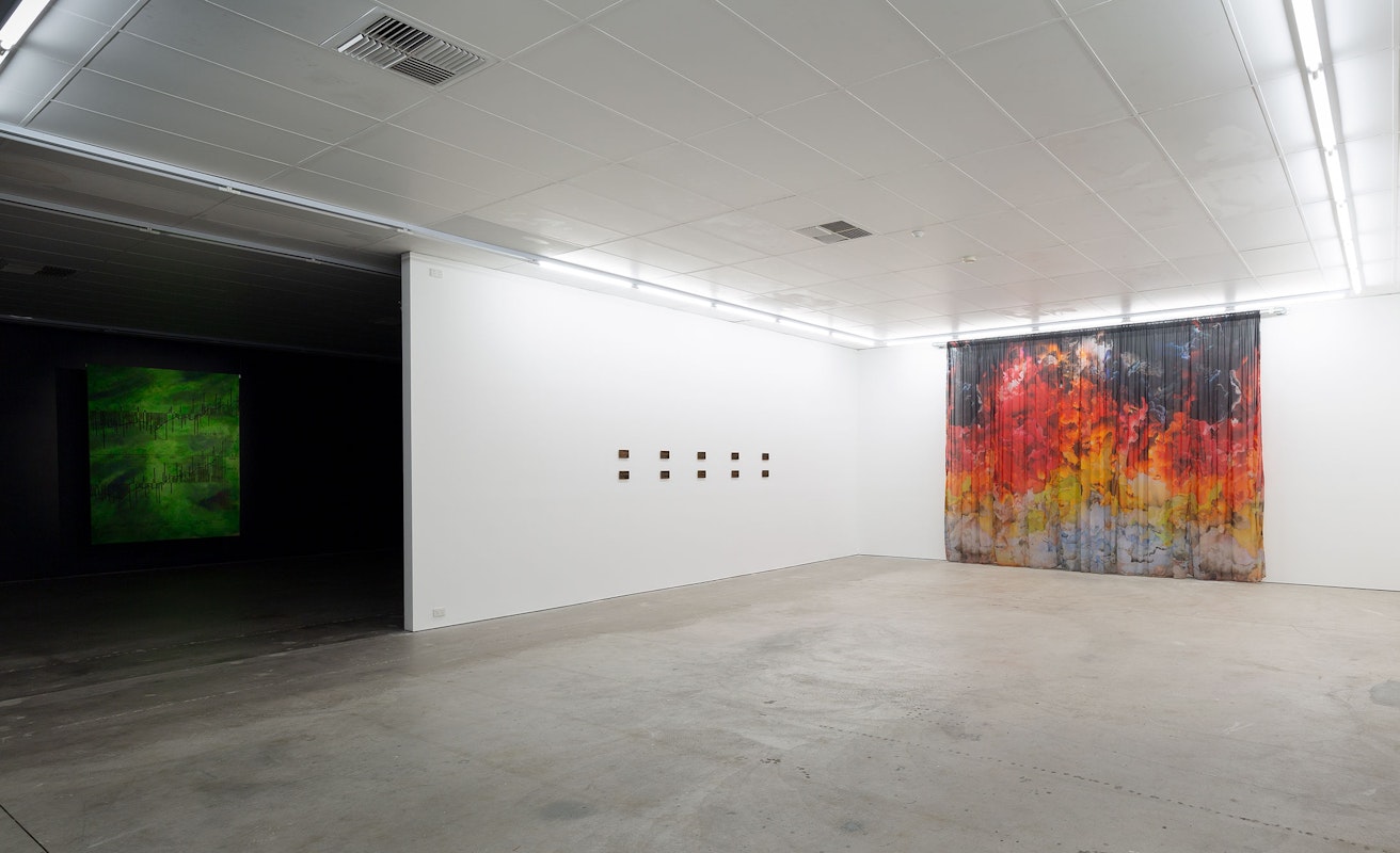 Installation view of Octopus 21: On Fire, 2021, featuring work by Judy Watson, Warraba Weatherall, and Jemima Wyman at Gertrude Contemporary. Photo: Christian Capurro. 
