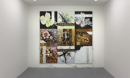 Fergus Binns, Pigeon in Electrical Fruit Tree, 2013, presented as part of TITLE?, installation at Gertrude Contemporary. Photo: Fergus Binns.