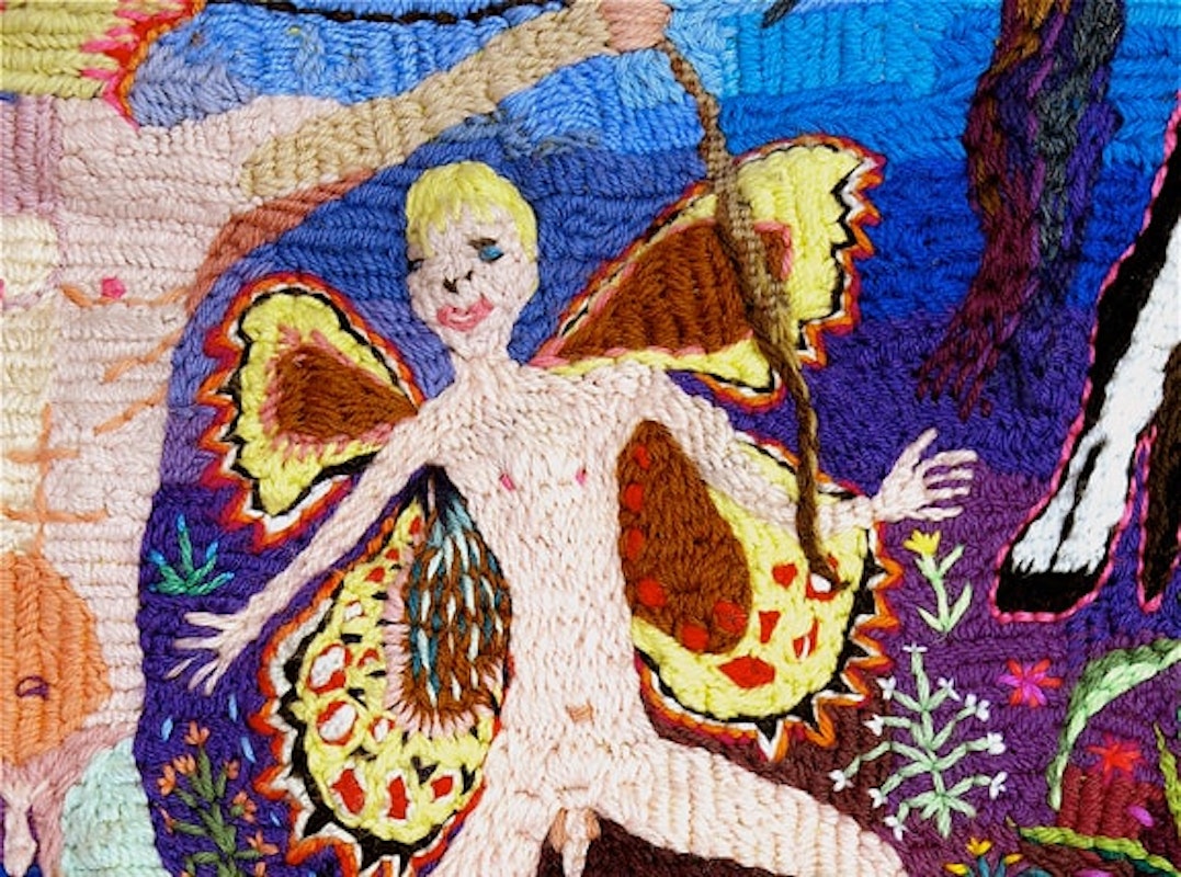 Paul Yore, Boys Gone Wild (detail), wool needlepoint, 2012, 200 x 90 cm (irregular)