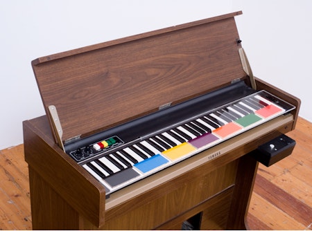 John Nixon, Colour-Music (Music Composition), Painting on Yamaha electric piano with colour coded keys photograph in the artists house, 2008. Courtesy of Anna Schwartz Gallery.