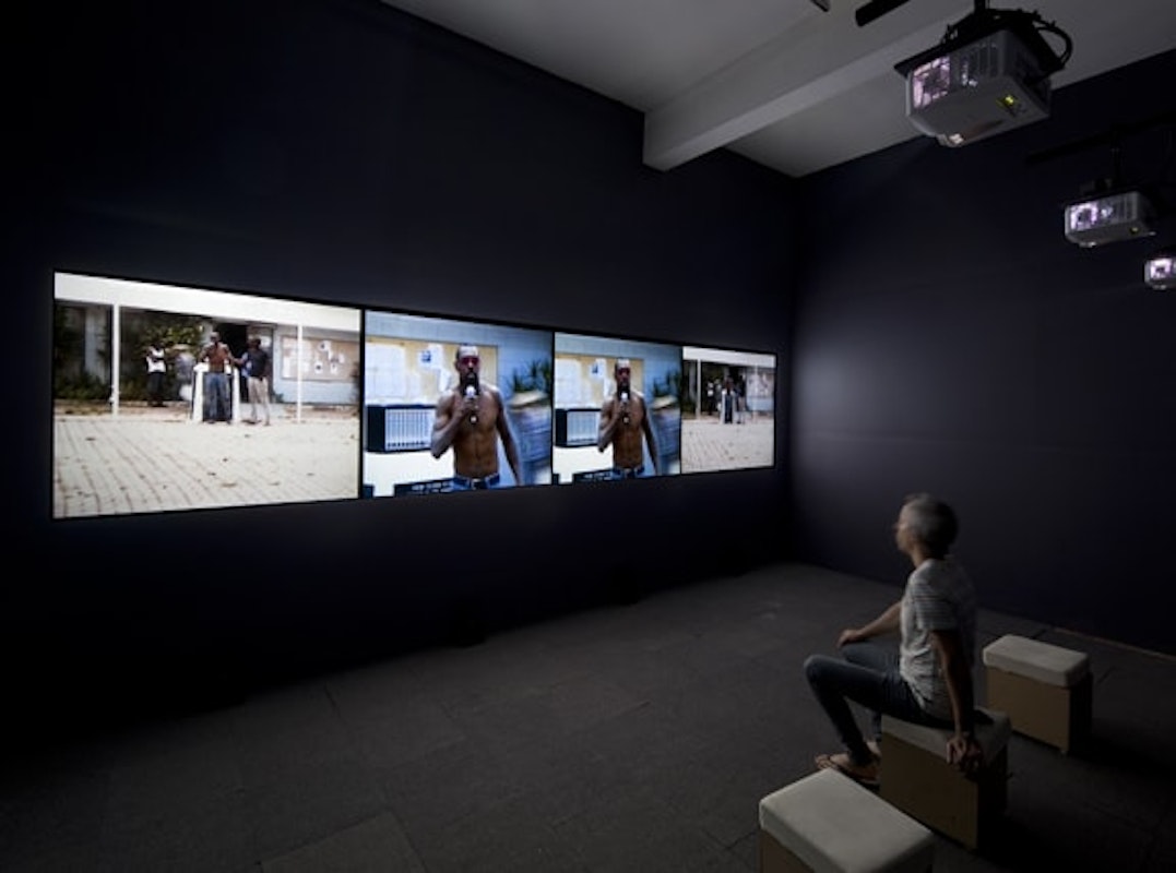 Harun Farocki, The Tall Man, 2011, installation at Gertrude Contemporary. Image courtesy of the Gertrude Contemporary archives.