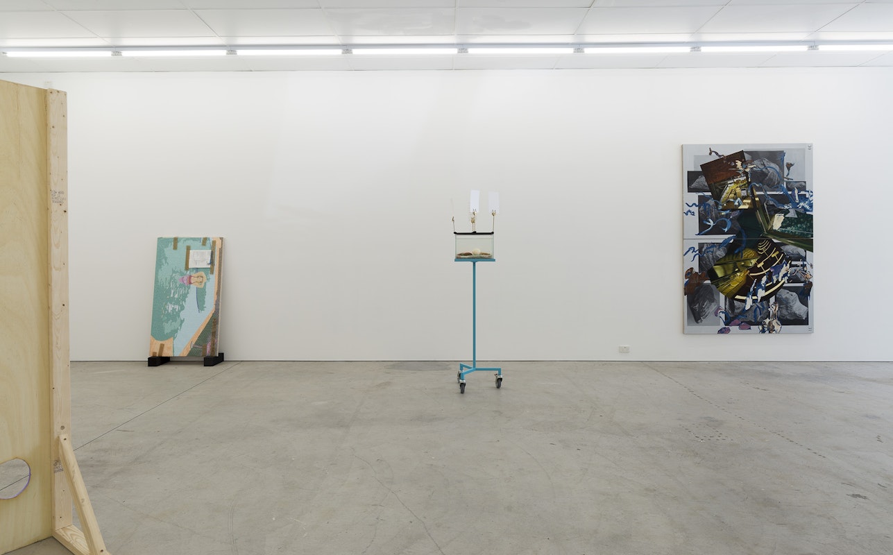 Installation view of Gertrude Studios 2021: If Not At Arm's Length, curated by Tim Riley Walsh, featuring work by Georgia Banks, Sam George & Lisa Radford with Evelyn Pohl & Yundi Wang, and Ann Debono at Gertrude Contemporary.  Photo: Christian Capurro. 