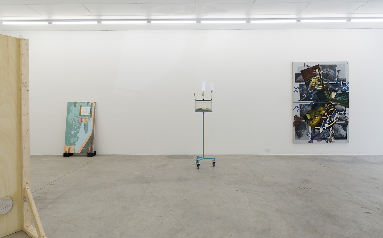 Installation view of Gertrude Studios 2021: If Not At Arm's Length, curated by Tim Riley Walsh, featuring work by Georgia Banks, Sam George & Lisa Radford with Evelyn Pohl & Yundi Wang, and Ann Debono at Gertrude Contemporary.  Photo: Christian Capurro.