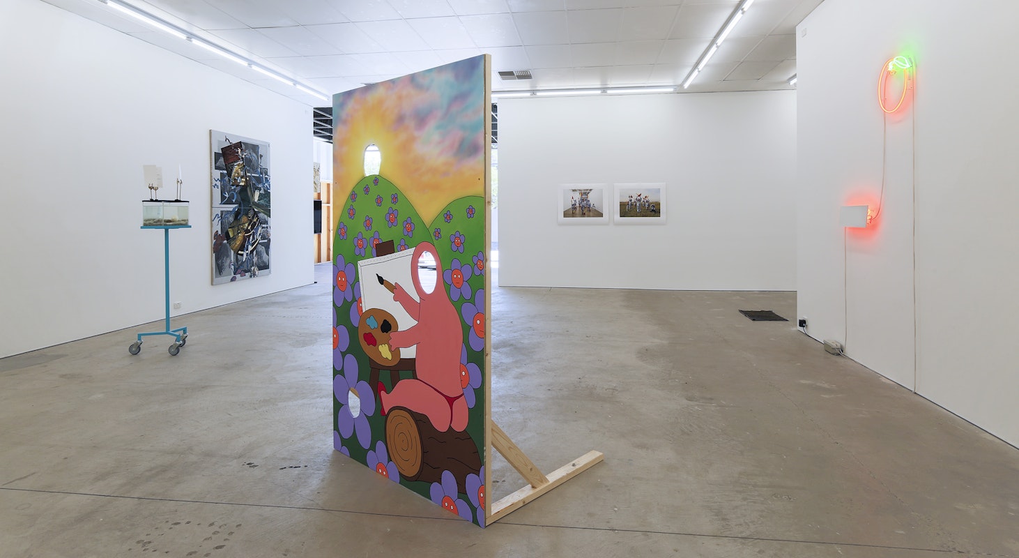 Installation view of Gertrude Studios 2021: If Not At Arm's Length, curated by Tim Riley Walsh, featuring work by Same George & Lisa Radford with Evelyn Pohl & Yundi Wang, Ann Debono, Sarah Brasier & Matthew Harris, Kay Abude, James Ngyuen, and Andrew Atchison at Gertrude Contemporary.  Photo: Christian Capurro.